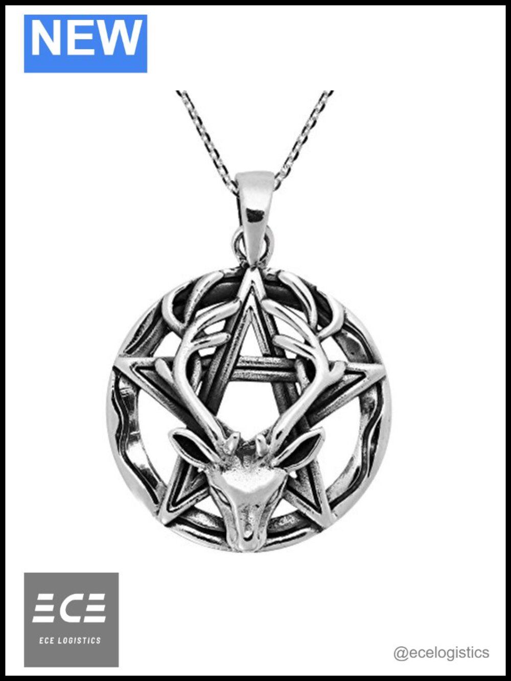 Sterling Silver Celtic Stag Star Pendant Necklace 18in Cable Chain